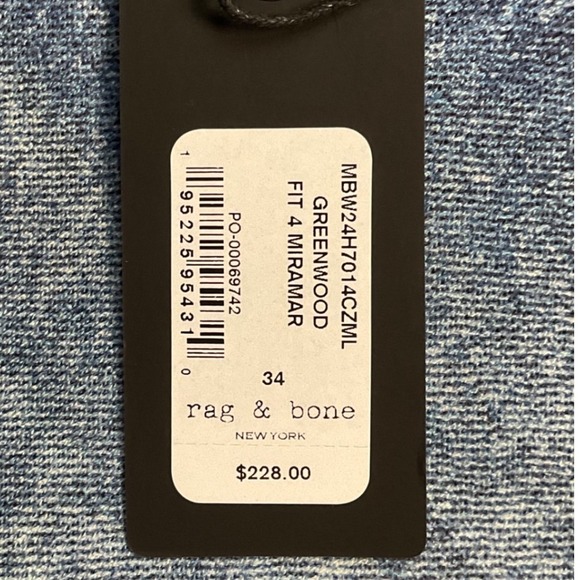 Rag Bone Fit 4 Miramar Jeans Mens 34 Light Wash Blue Faux Denim Greenwood NWT - Picture 7 of 13